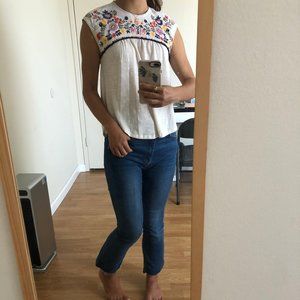 Hollister Floral Embroidered White Blouse Small